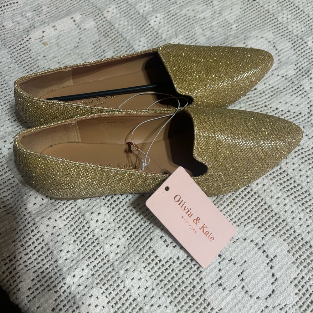 Olivia & Kate Gold Glitter Loafersolivia&kate